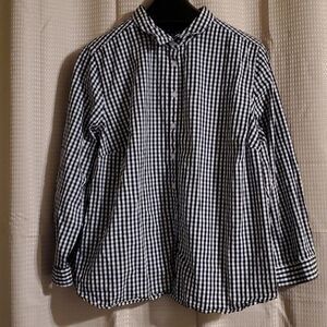 ELLOS WOMAN BUTTON DOWN  SHIRT  CHECKER BLACK WHITE